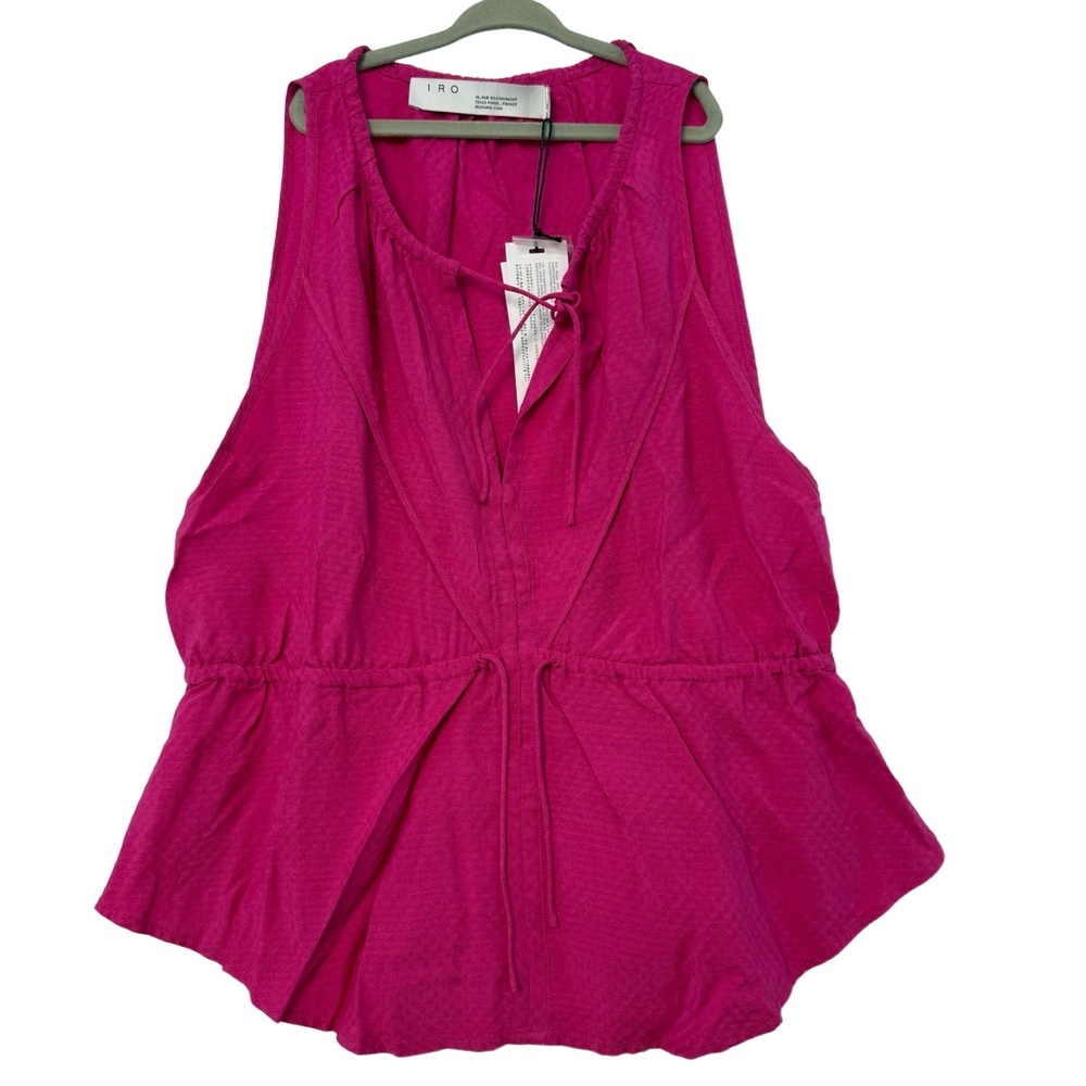 IRO Blouse Womens 38 Medium Fuchsia Peplum Top Textured V-Neck Academia Baddie